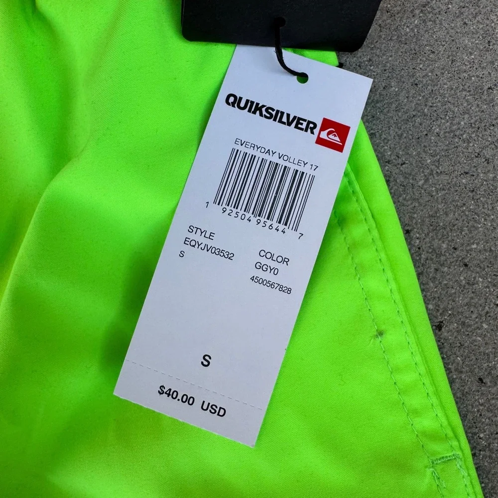Quiksilver Everyday Volley 17 Neon Lime Green Swim Trunks Mens S EQYJV03532
